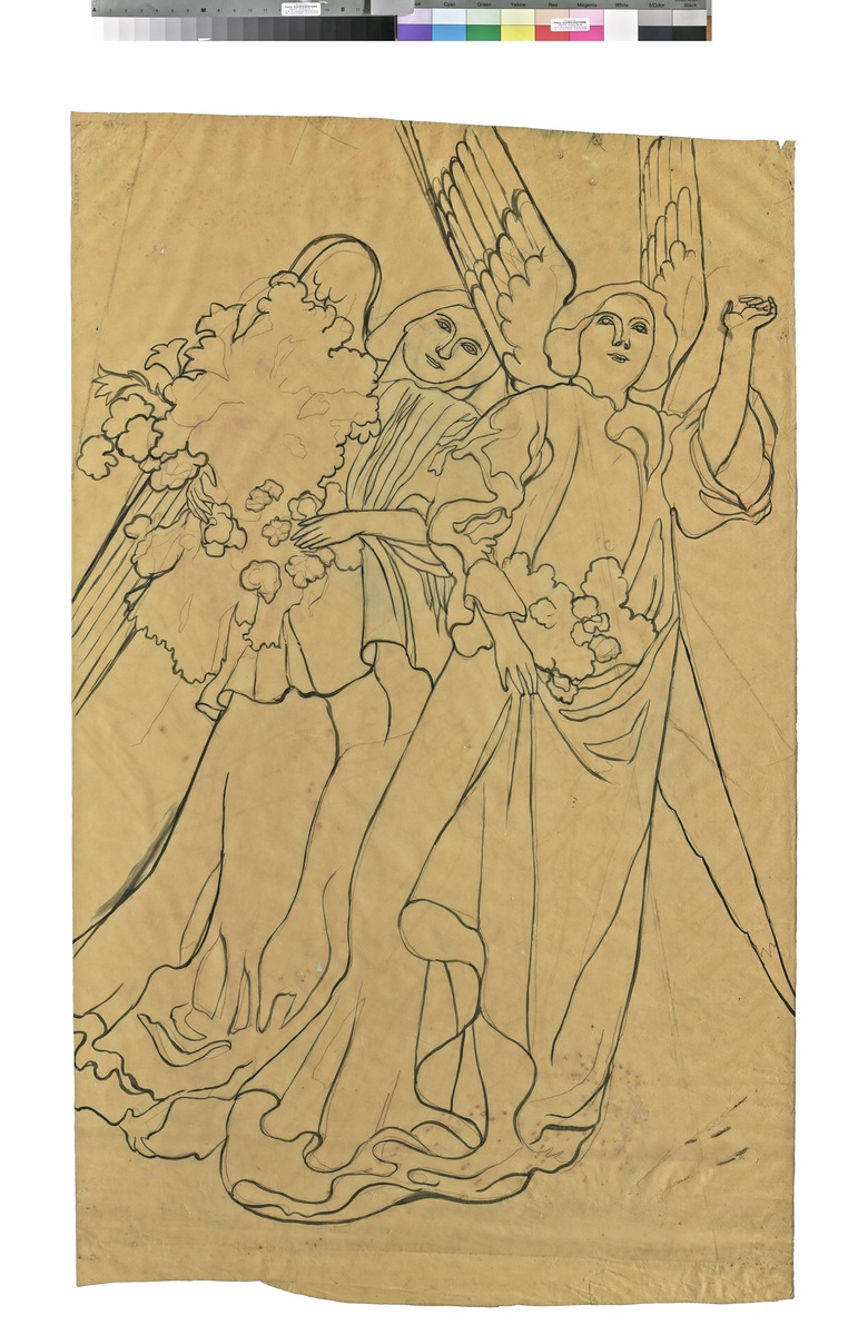Anges apportant des fleurs, étude pour le plafond de l'église du Vésinet (pour le plafond de la chapelle de la Vierge, décor de l'Eglise Sainte-Marguerite, Le Vésinet) ; [vide] (sans titre)