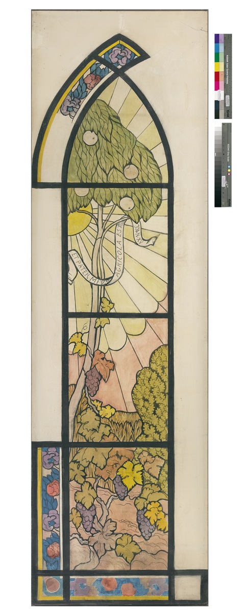 "Et pater meus agricola est"(2), carton d'exécution (pour le vitrail "La Vigne symbolique", lancette droite du déambulatoire, décor de l'Eglise Sainte-Marguerite, Le Vésinet)