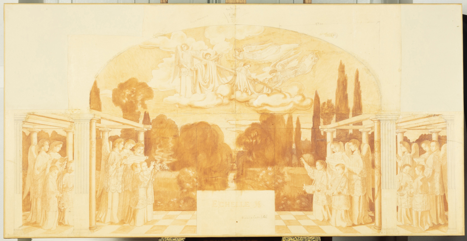 La Glorification de la Croix, dessin d'ensemble (décor de la chapelle du Collège Sainte-Croix, Le Vésinet) ; Dessin d'ensemble pour d'église Sainte-Croix du Vésinet ; Dessin d'ensemble, Etude pour Sainte-Croix du Vésinet