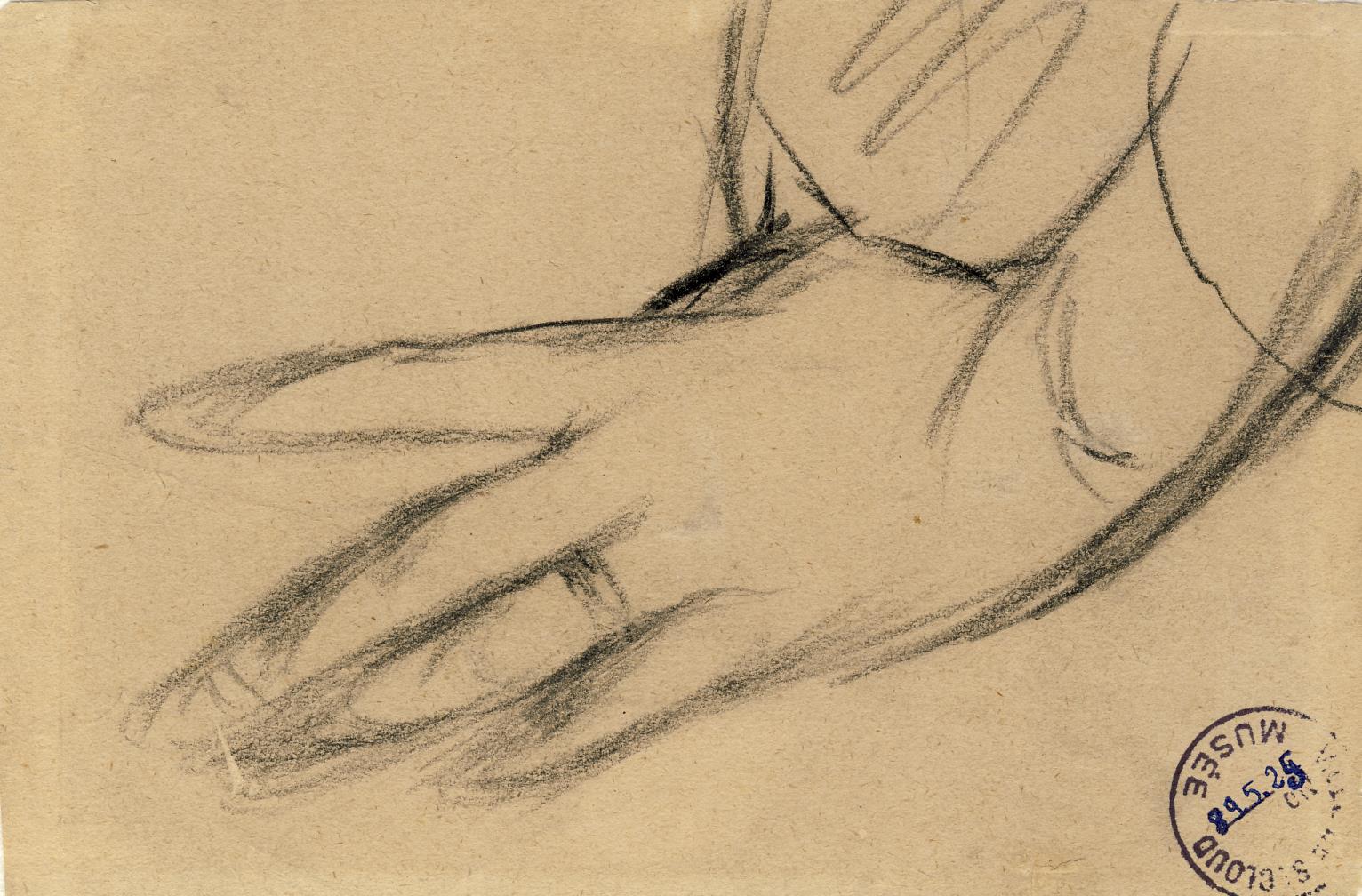 Etude de main gauche de femme portant une alliance (titre du registre d'inventaire)