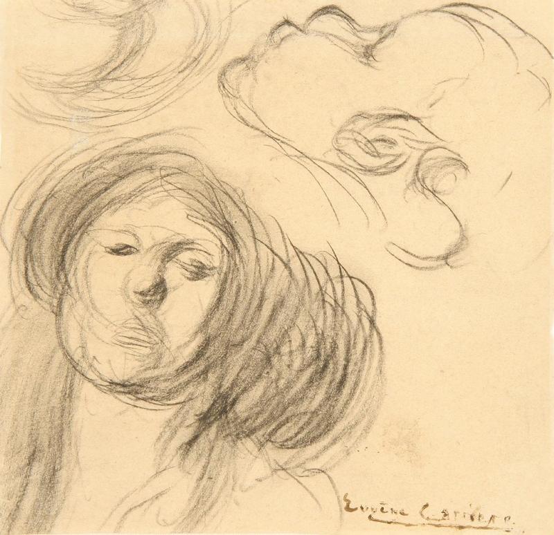 Deux études de tête : un bébé de profil et une femme de face