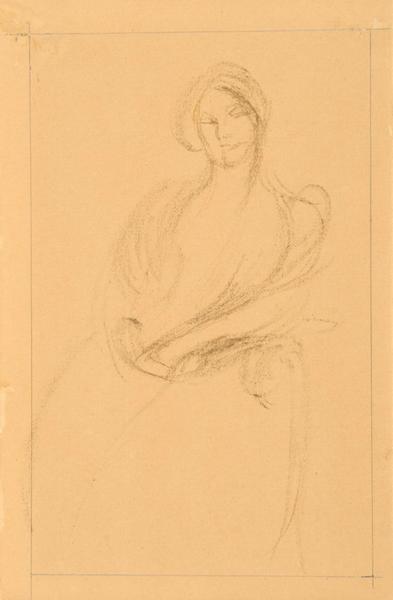 Etude de femme à mi-corps de face ou Femme en pied de face appuyée sur un meuble (titre du registre d'inventaire)