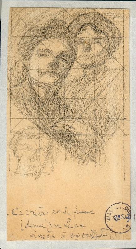 Etude de deux personnages, homme et femme en buste de face et mise aux carreaux (titre du registre d'inventaire)