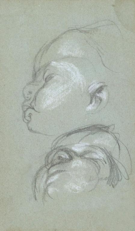 Deux études de tête de bébé sur papier vert (titre du registre d'inventaire)
