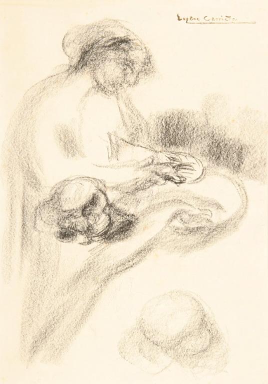 Femme debout 3/4 face et fillette de dos debout cuisinant (titre du registre d'inventaire)