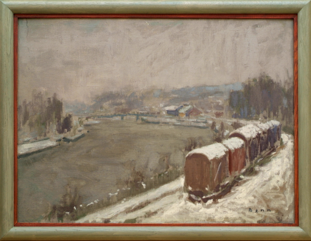 Wagons sous la neige au bord de la Seine à Saint-Cloud