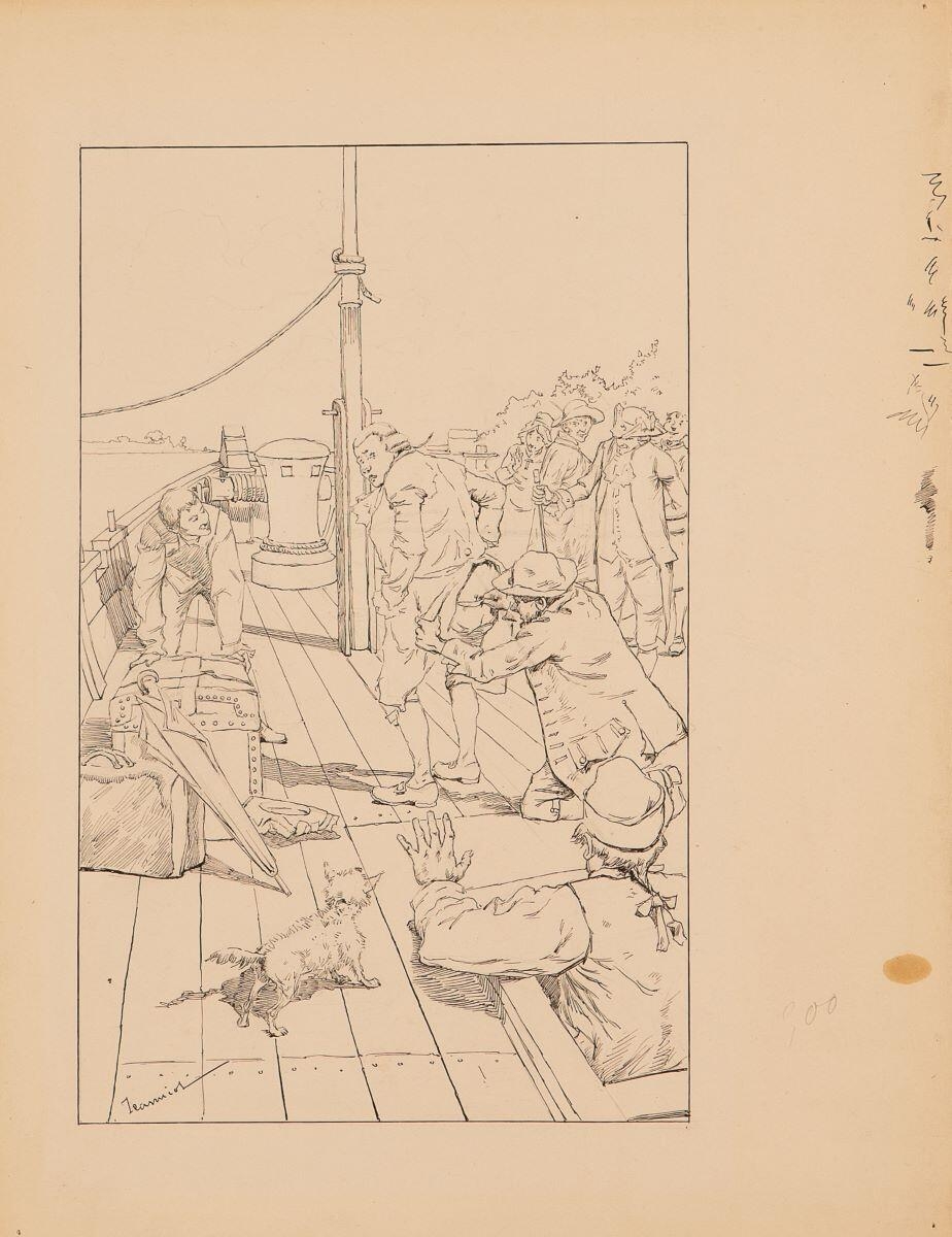 Voyage de Paris à Saint-Cloud par terre et par mer. Le voyageur s’assied sur des cordages nouvellement goudronnés