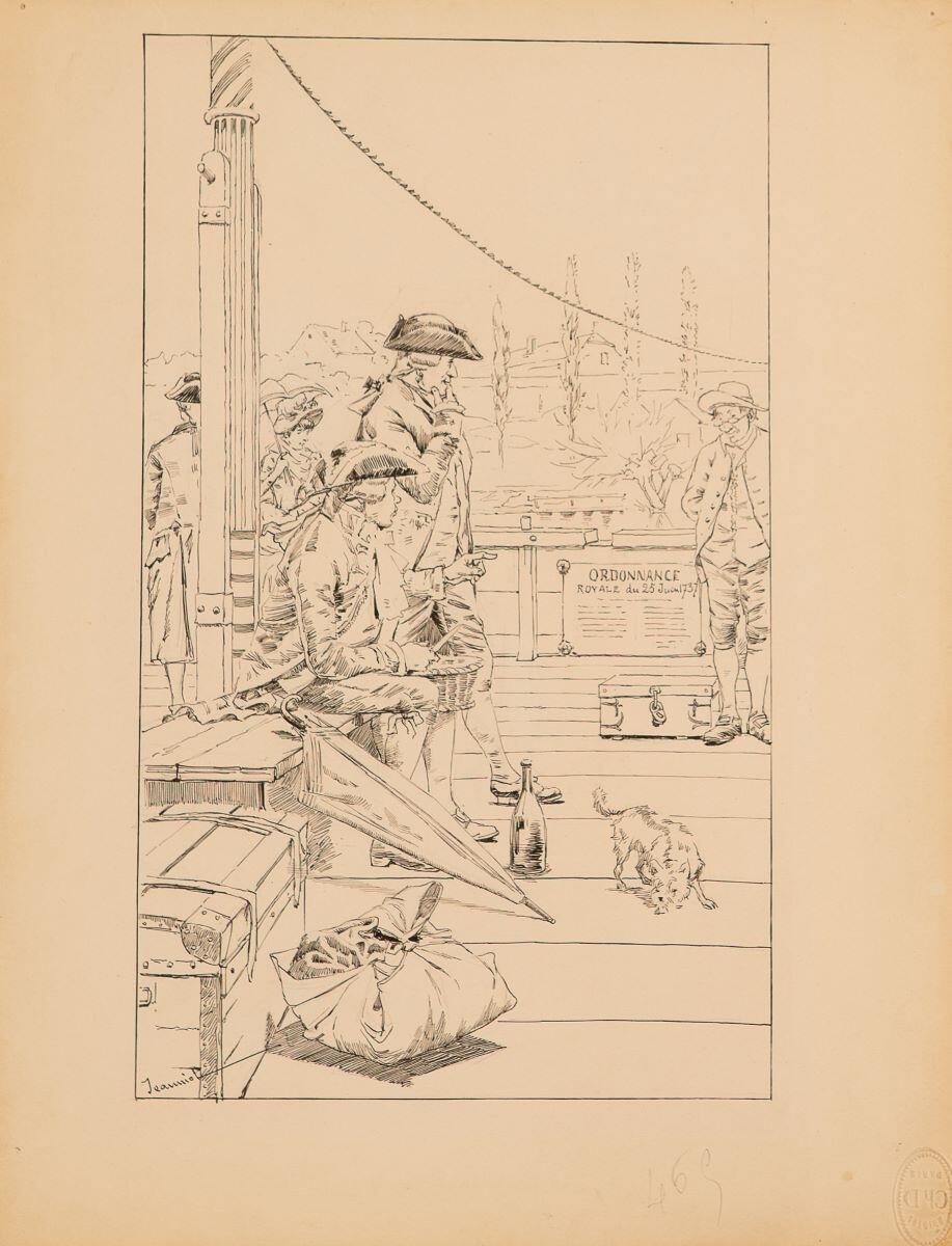 Voyage de Paris à Saint-Cloud par terre et par mer. Le voyageur déjeune assis au pied du mât