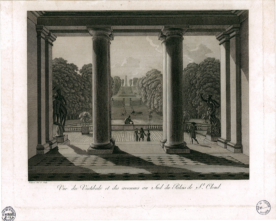 Vue du vestibule et des avenues au sud du palais de Saint-Cloud