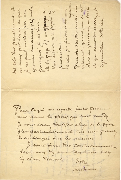 Lettre adressée à Florian Parmentier (1879-1951)