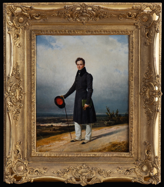 Portrait de Claude-Marie Dubufe sur fond de paysage