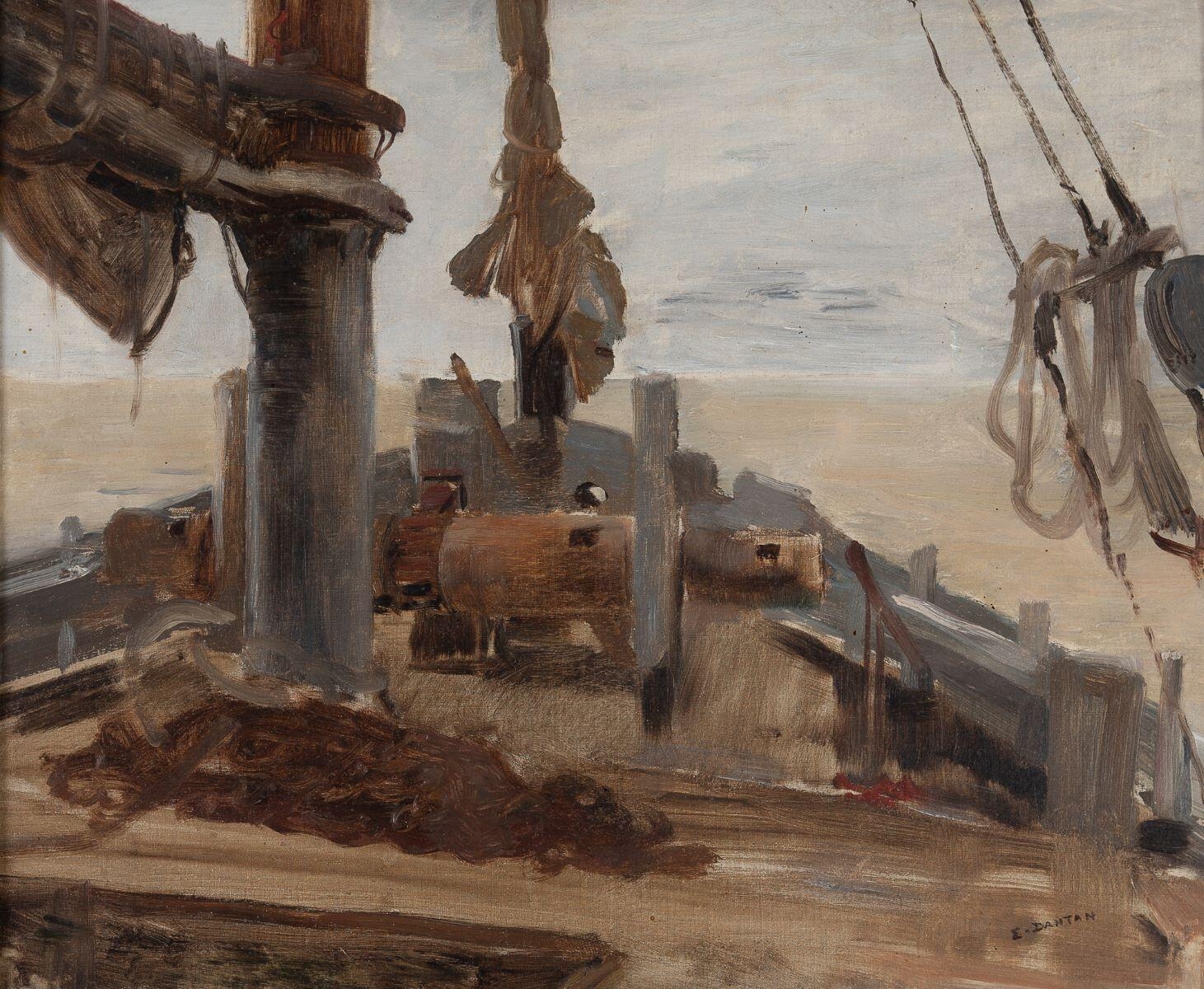 Avant d'une barque coulée, vue de dessus le pont, bateau de sable à Désiré Biette, 1884