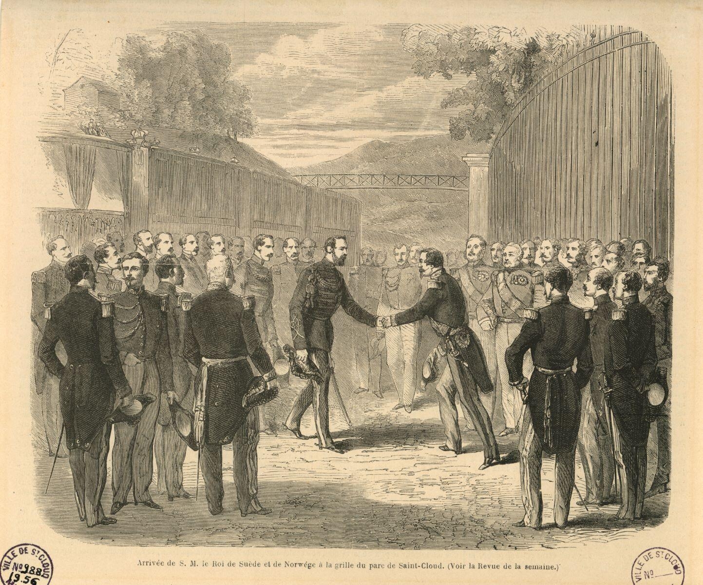 Arrivée de S.M. le Roi de Suède et de Norwége à la grille du parc de Saint-Cloud