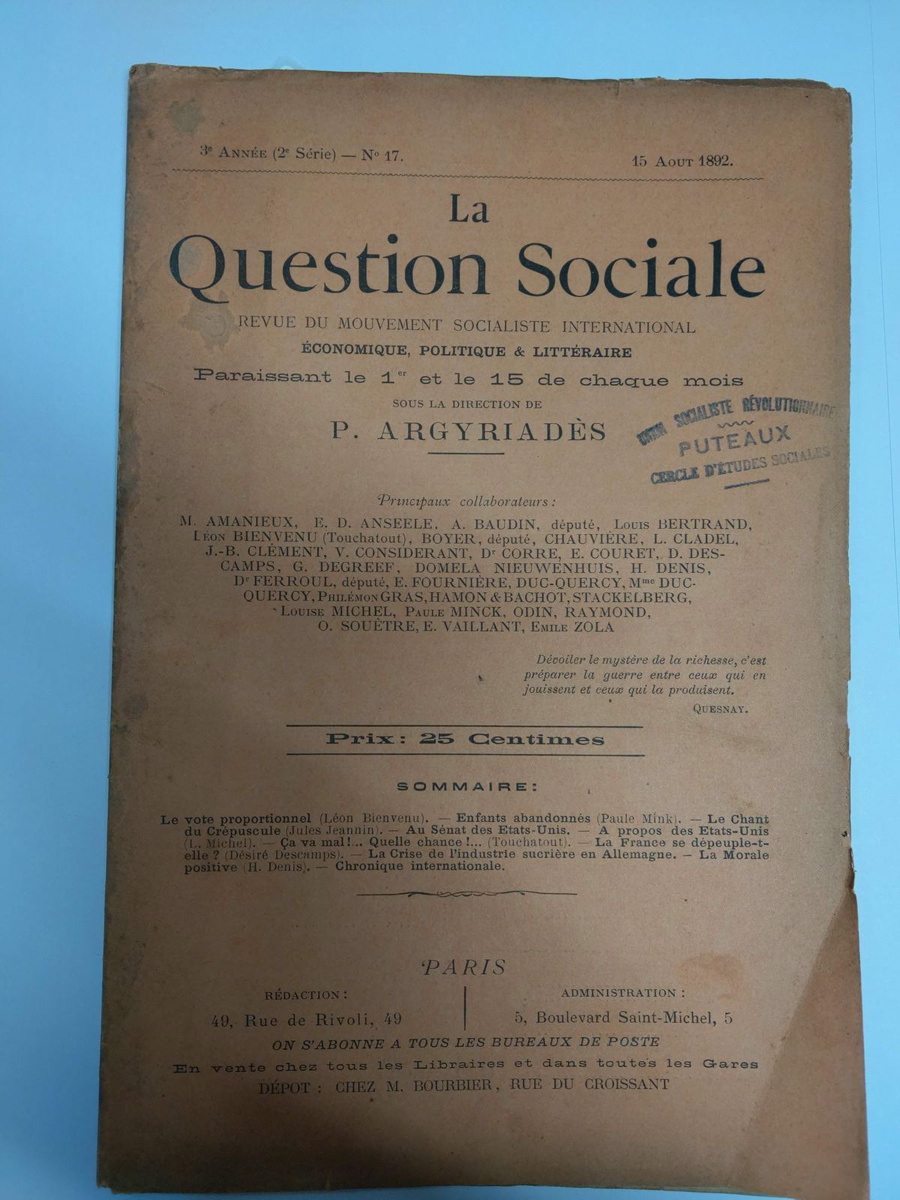 La Question Sociale - N°17 (3è année, 2è série) - 15 août 1892