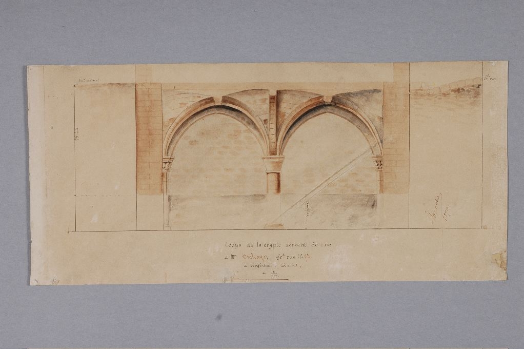 Coupe de la crypte servant de cave, 93 grande rue