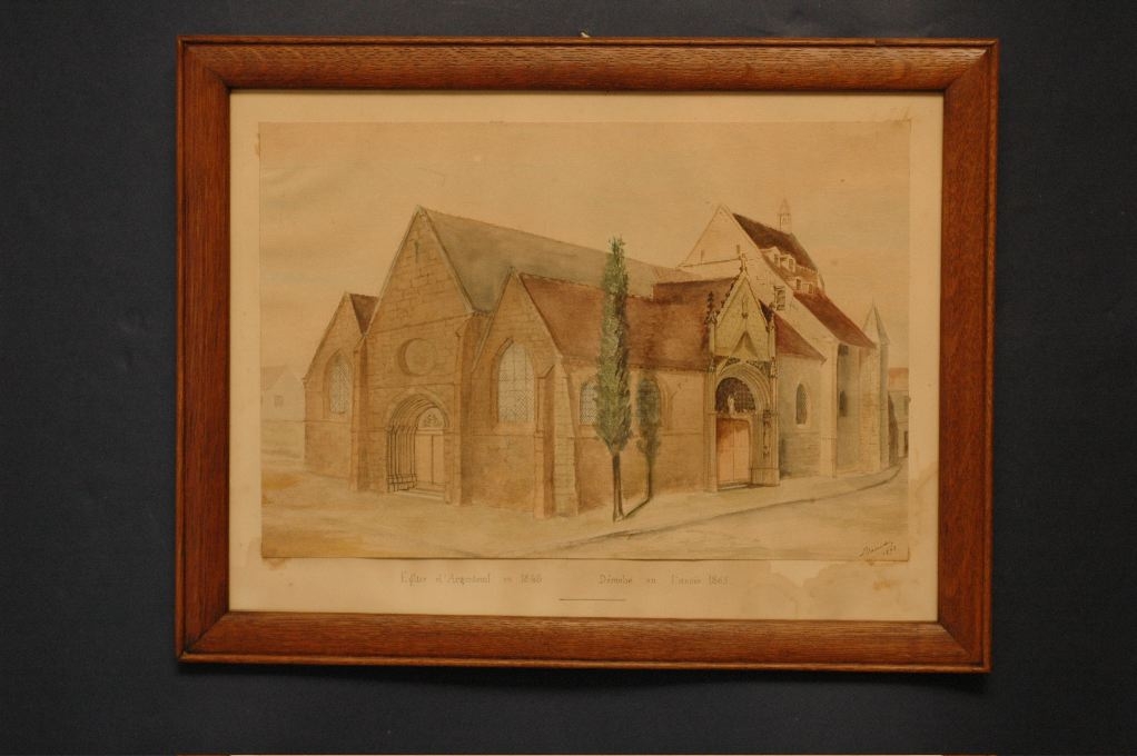 Eglise d’Argenteuil en 1848 (vue sur l’angle des façades sud et ouest, avec l’arbre de la liberté)