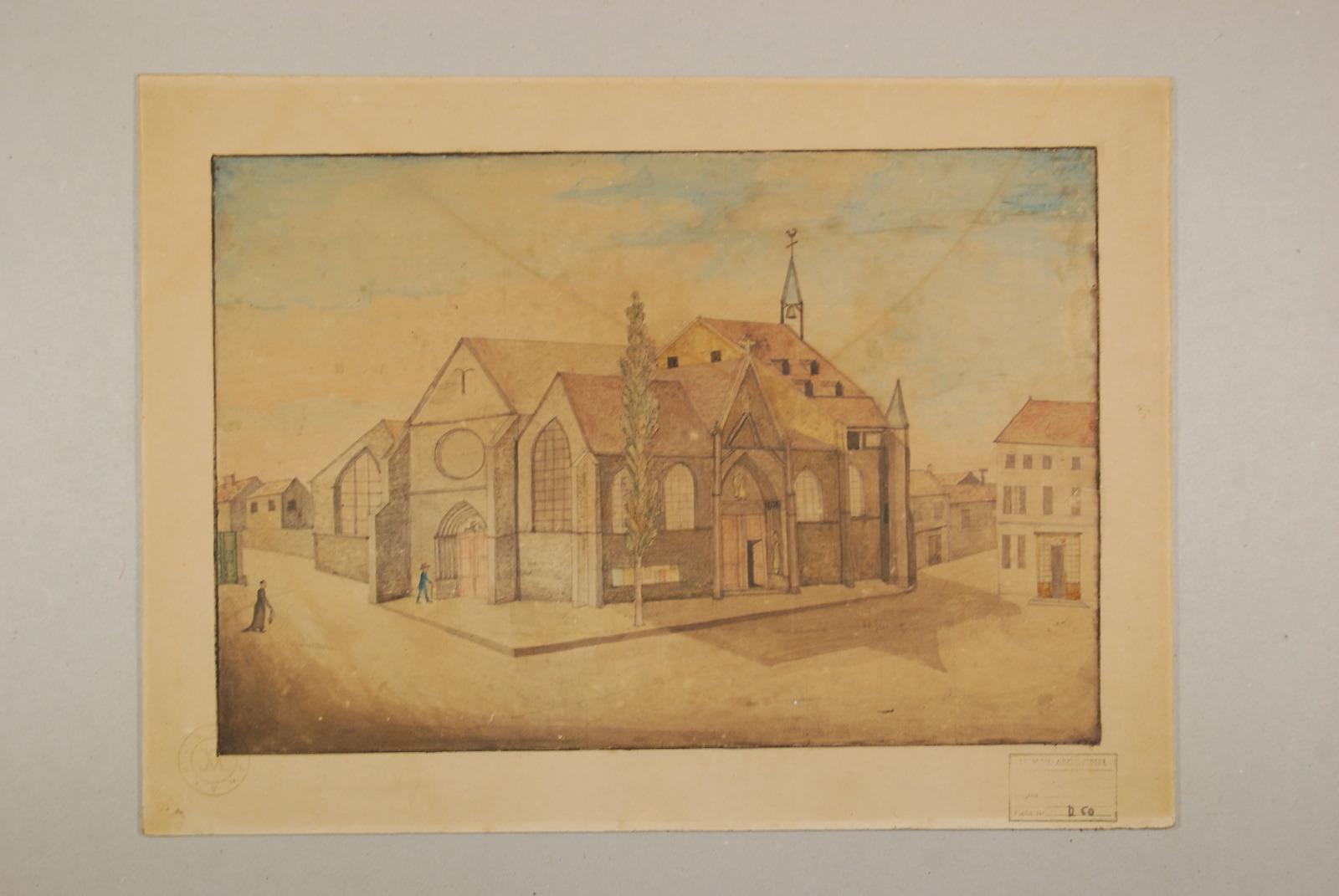 L'ancienne église paroissiale, façades sud et ouest, avec l'arbre de la Liberté.