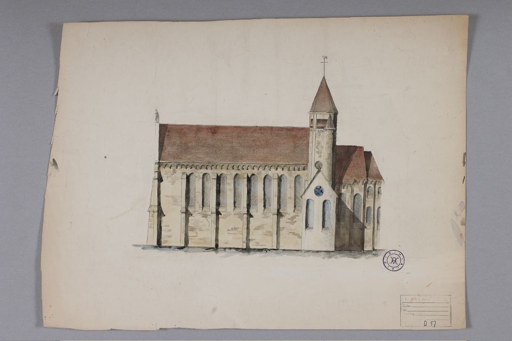 Dessin de la façade sud de l’église du prieuré