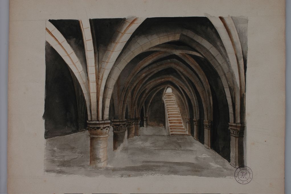 Perspective face à l’escalier, cave de la rue de Traverse