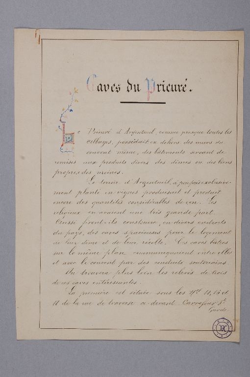 Notice sur la cave de la rue de Traverse