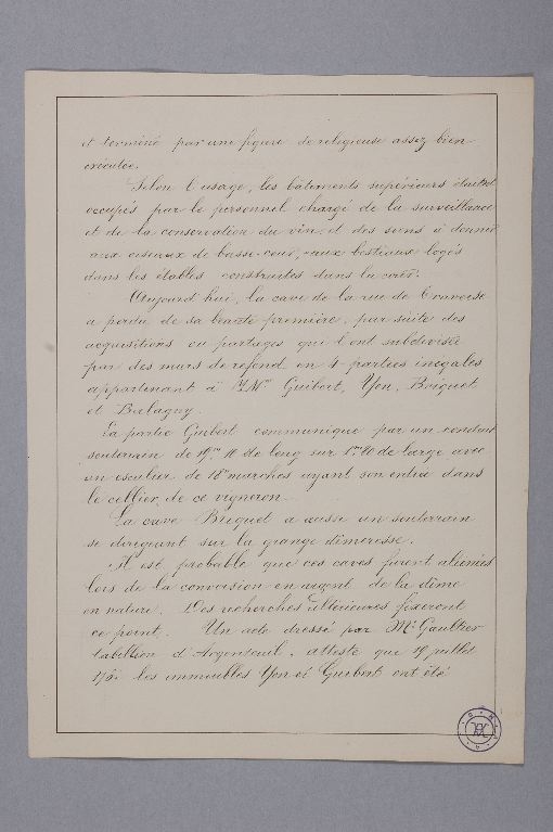 Notice sur la cave de la rue de Traverse