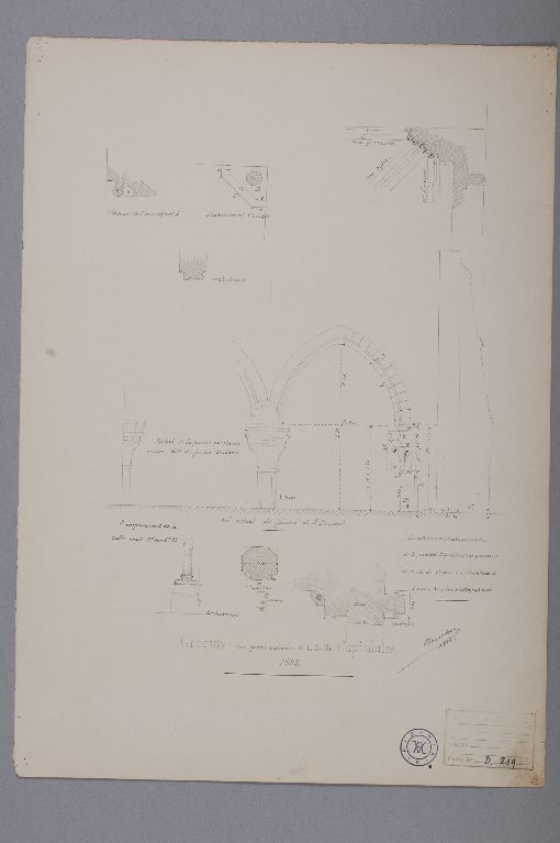Croquis d’éléments de la salle capitulaire du Prieuré