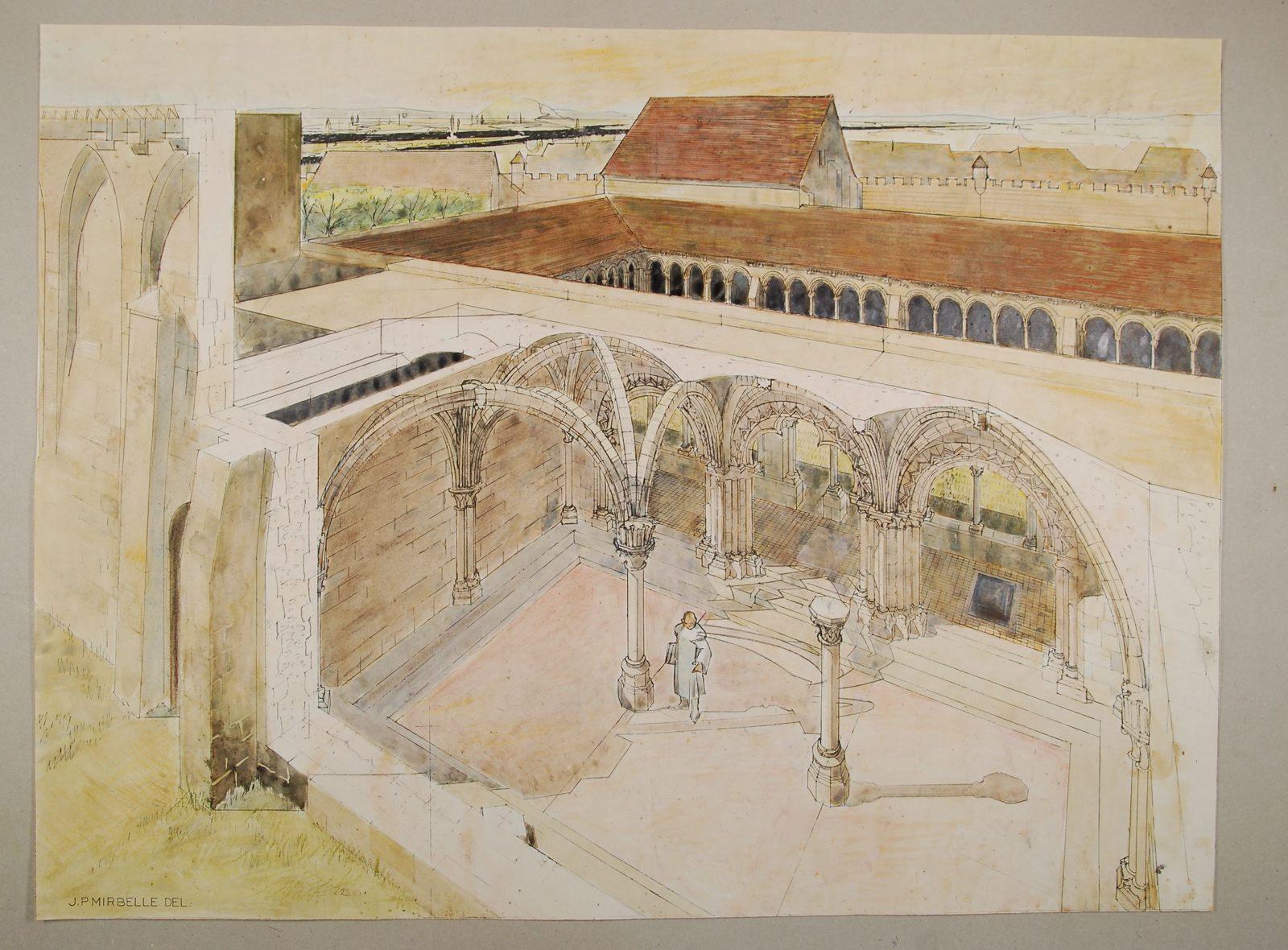 Reconstitution en perspective de la salle capitulaire de l'abbaye Notre-Dame