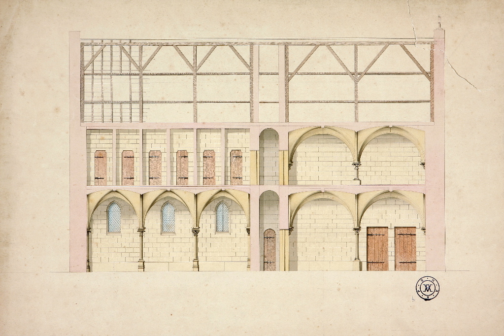 Coupe du bâtiment de la salle capitulaire et du réfectoire