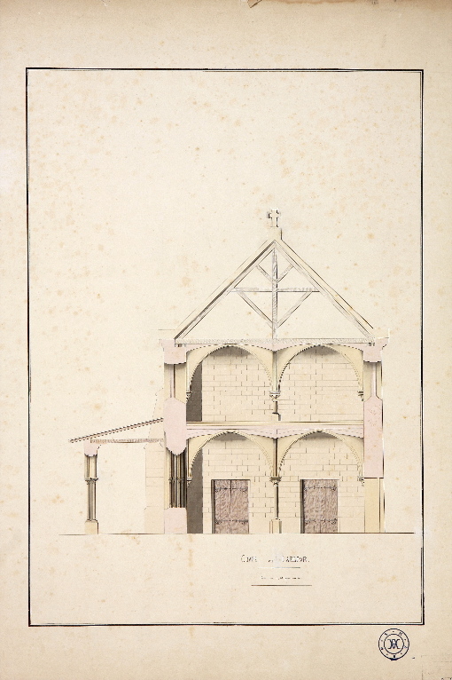 Coupe du bâtiment du réfectoire et du dortoir