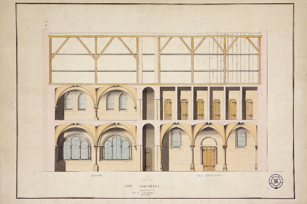 Coupe du bâtiment de la salle capitulaire et du réfectoire
