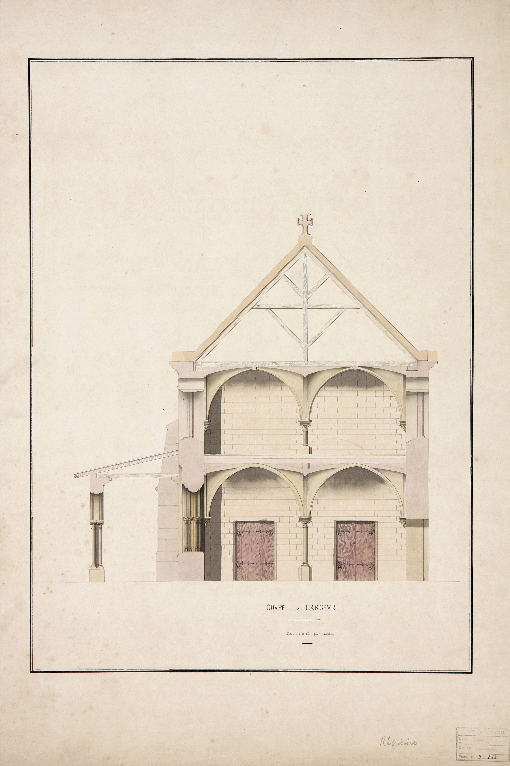Coupe du bâtiment du réfectoire et du dortoir