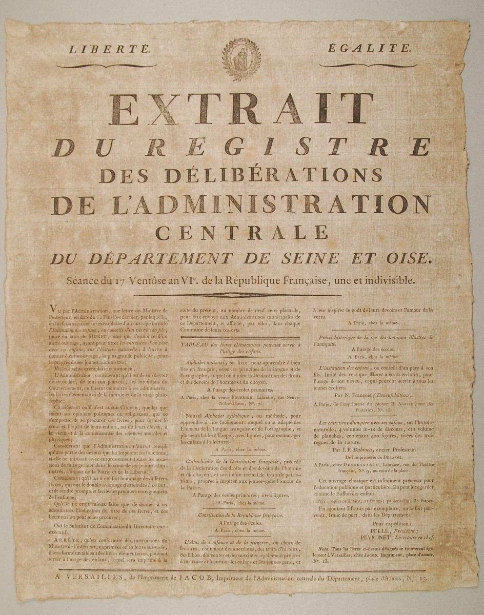 Extrait du registre des délibérations de l'administration du département de Seine et Oise