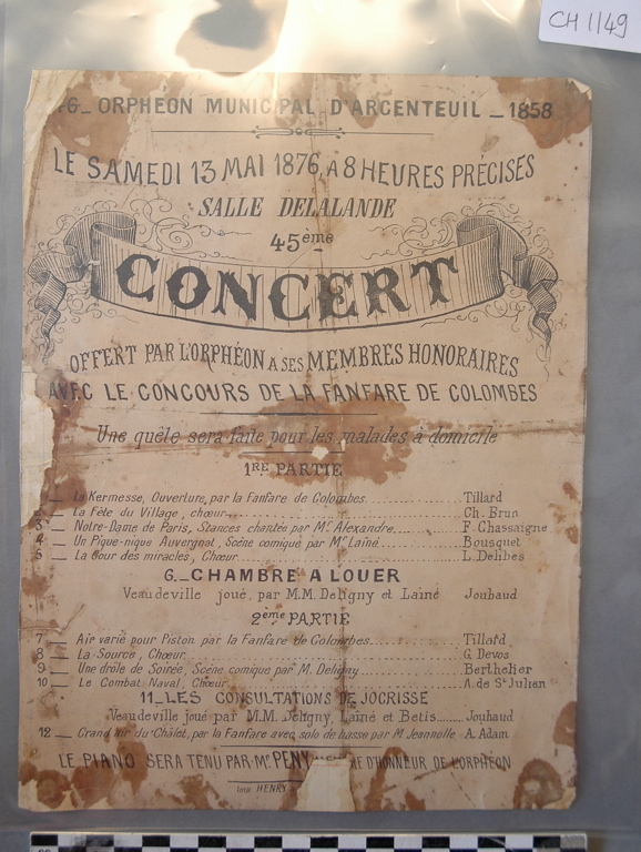 affiche du concert de l’Orphéon d’Argenteuil, 13 mai 1876