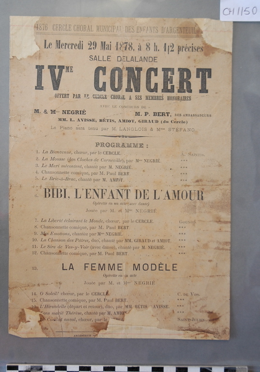 affiche de concert offert par le cercle choral, le 29 mai 1878