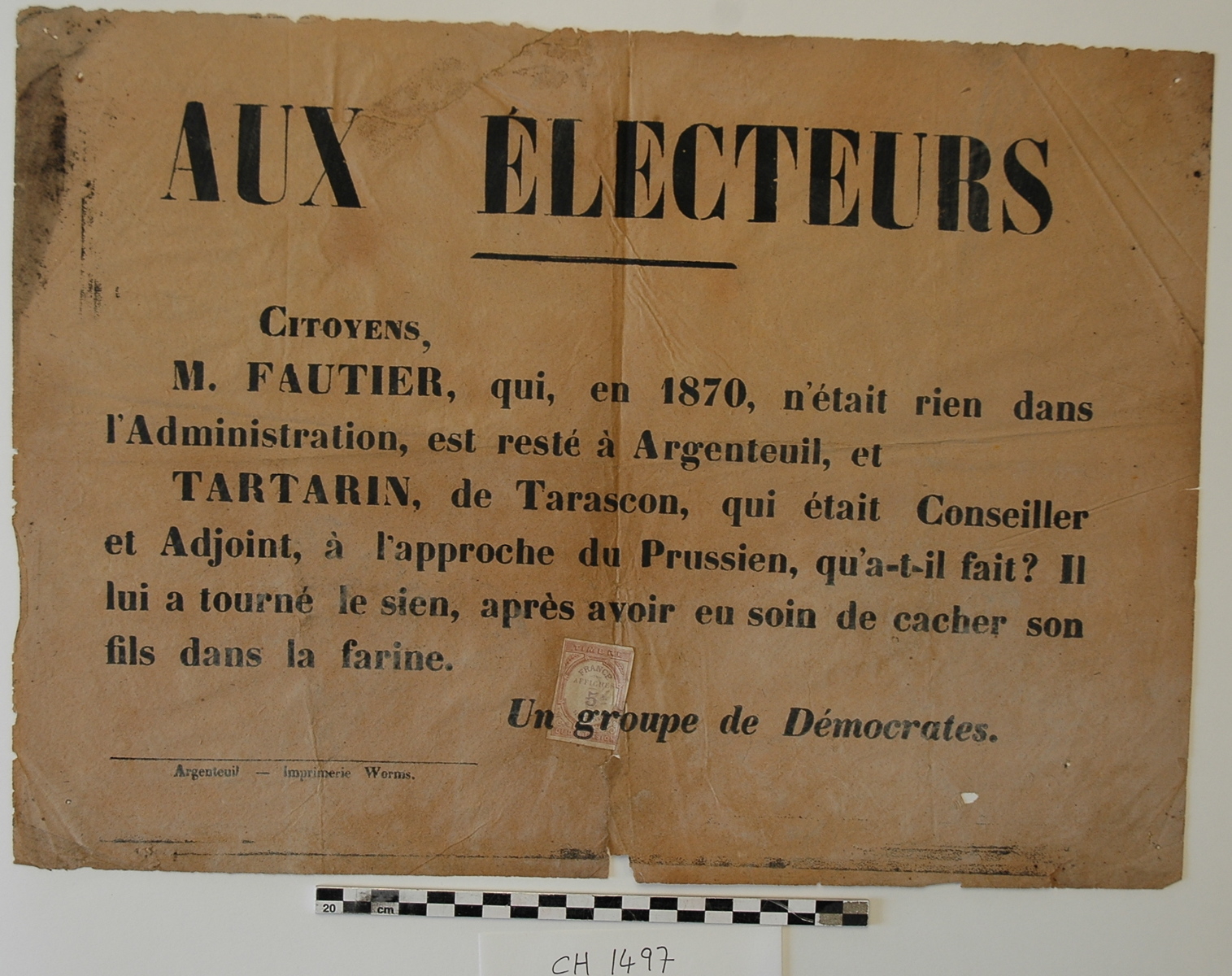 Affiche électorale d’Argenteuil signée un groupe de démocrate