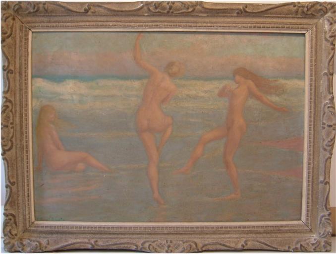 Trois jeunes filles nues sur une plage (titre factice)