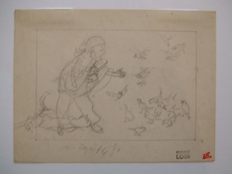 Pierrot nourrissant les moineaux