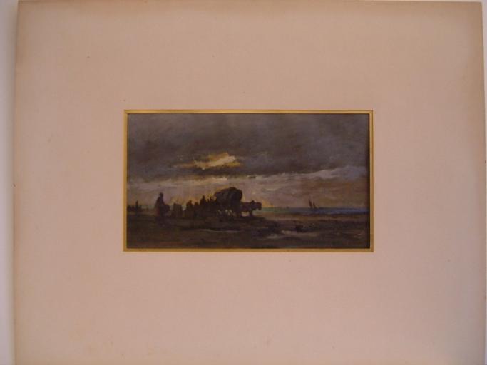 Charrette et personnages bord de mer