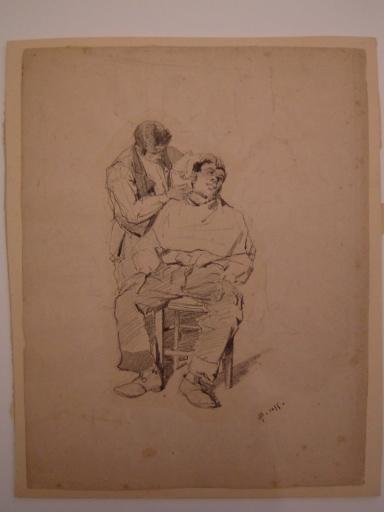 Barbier rasant un jeune homme