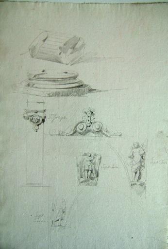 Eléments d'architecture et de sculpture dessinés d'après l'arc de Septime Sévère et l'église Saint-Joseph, à Rome (c. 1842)