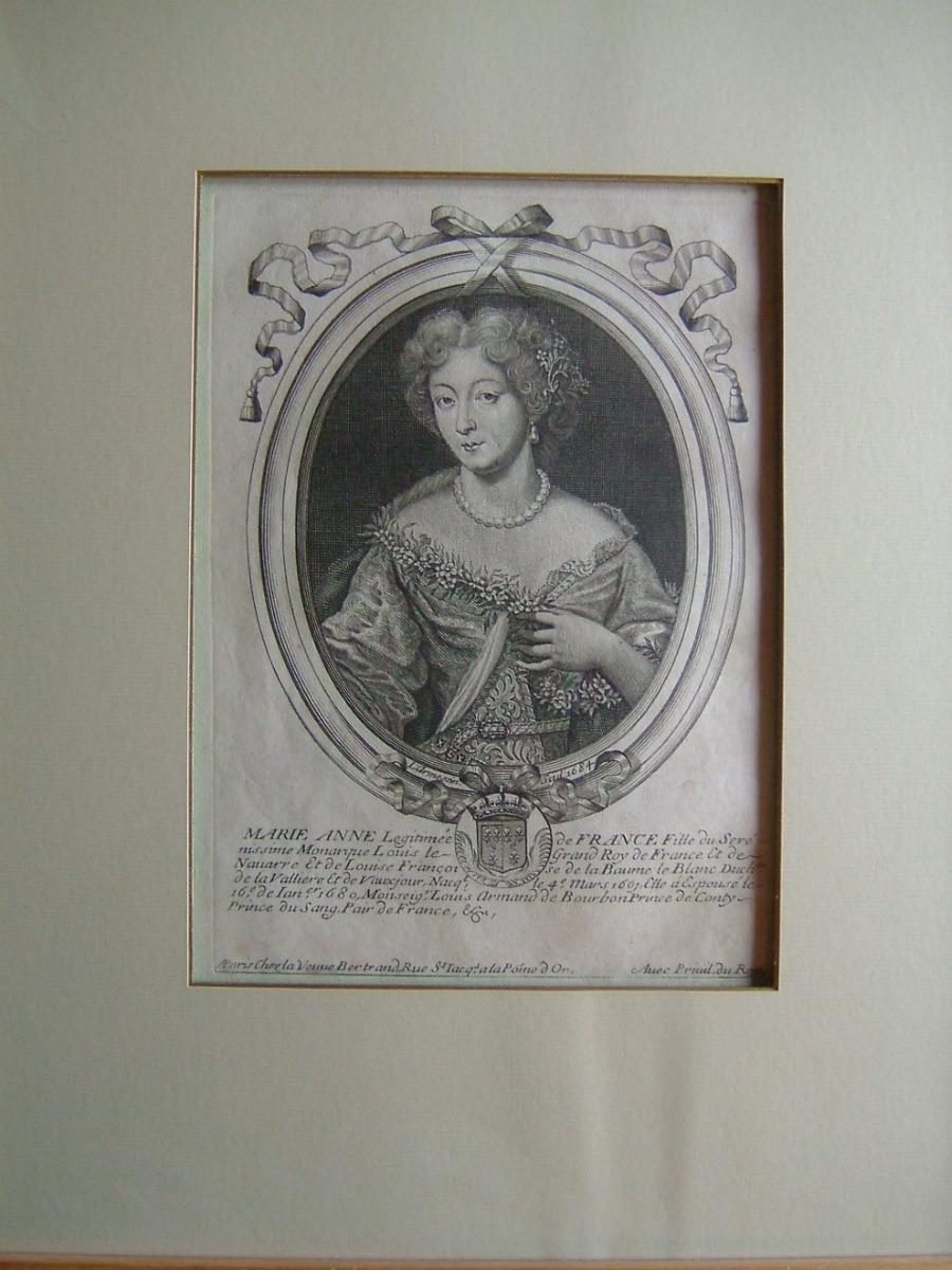 Marie Anne Légitimée de France, fille du sérenissime Monarque Louis le Grand Roy de France et de Navarre et de Louise Françoise de la Baume le Blanc, duchesse de Lavallière et de Vaujours