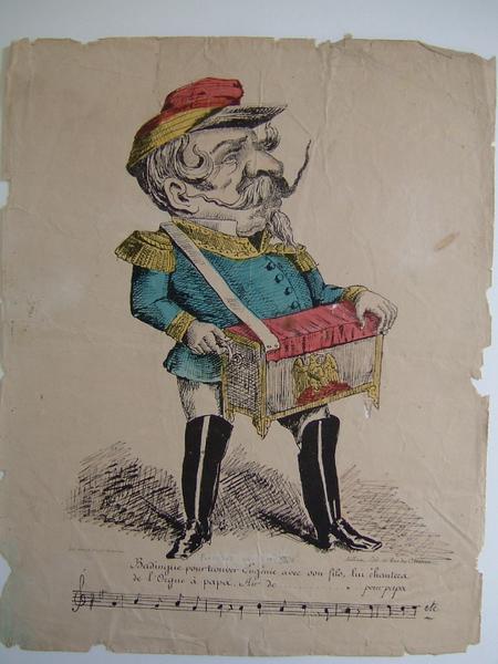Caricature de Louis XVIII ; suivi d'une chanson avec portée musicale