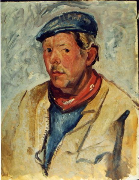 Jeune homme au béret et au foulard rouge