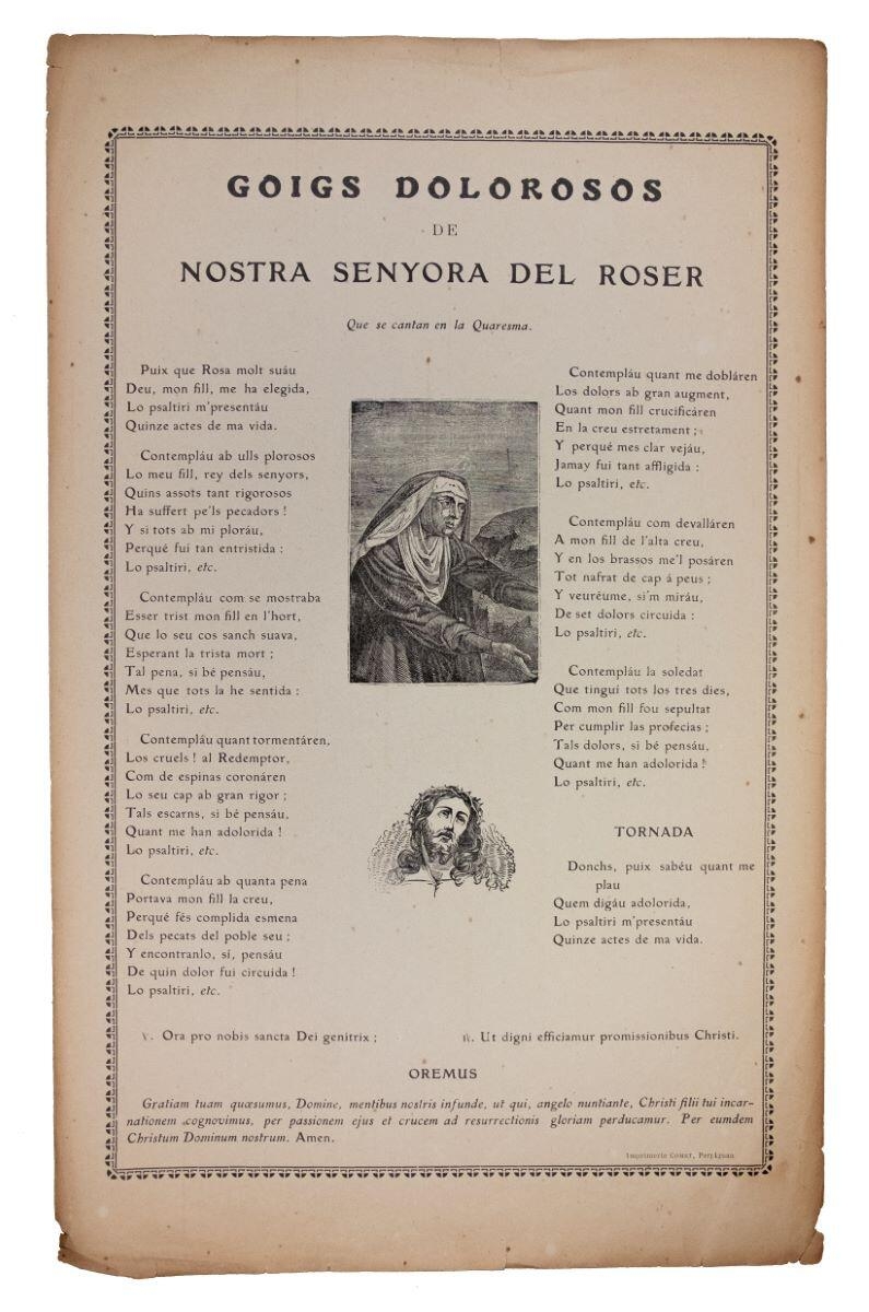 Goigs dolorosos de Nostra Senyora del Roser que se canatan la quaresma
