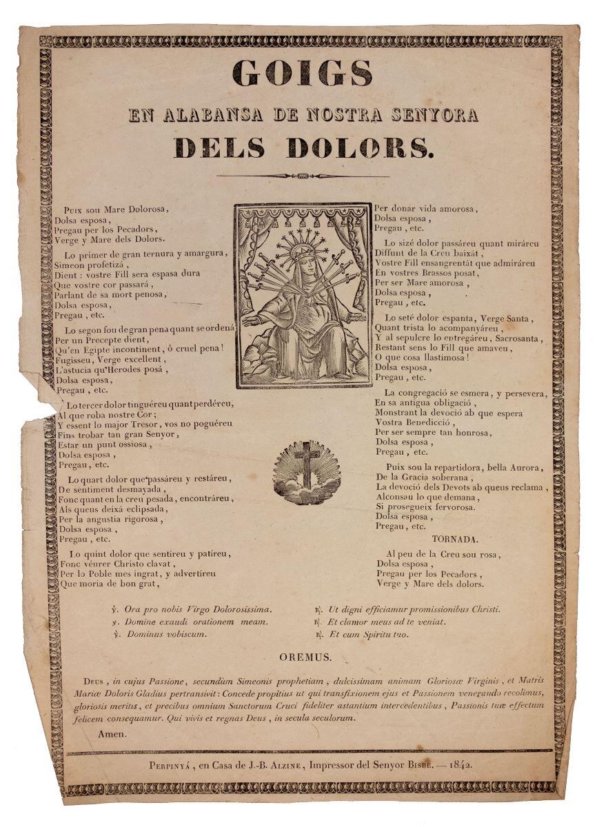 Goigs en alabansa de Nostra Senyora dels Dolors