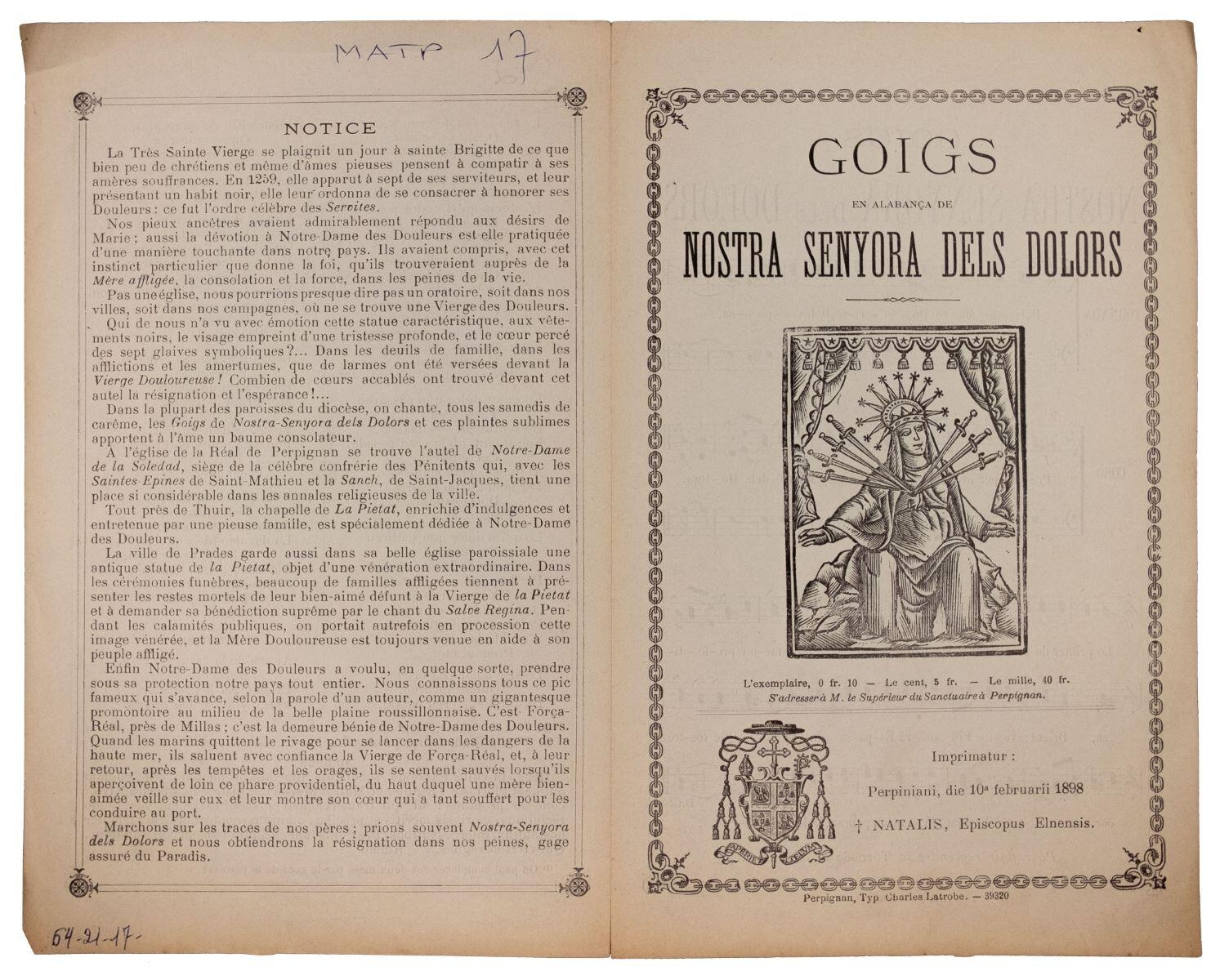 Goigs en alabansa de Nostra Senyora dels Dolors