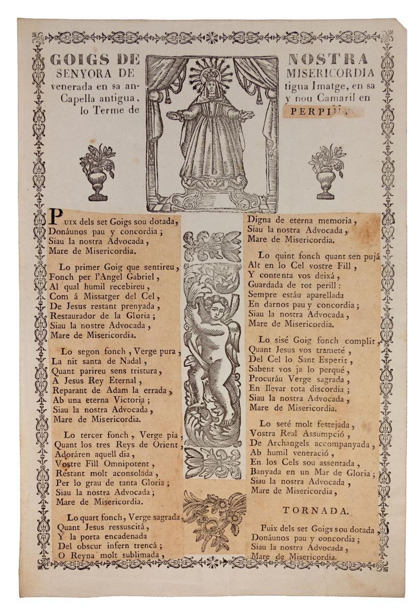 Goigs de Nostra Senyora de Misericordia venerada en sa antigua Imatge en sa capella antigua y nou camaril en lo terme de Perpinyà,