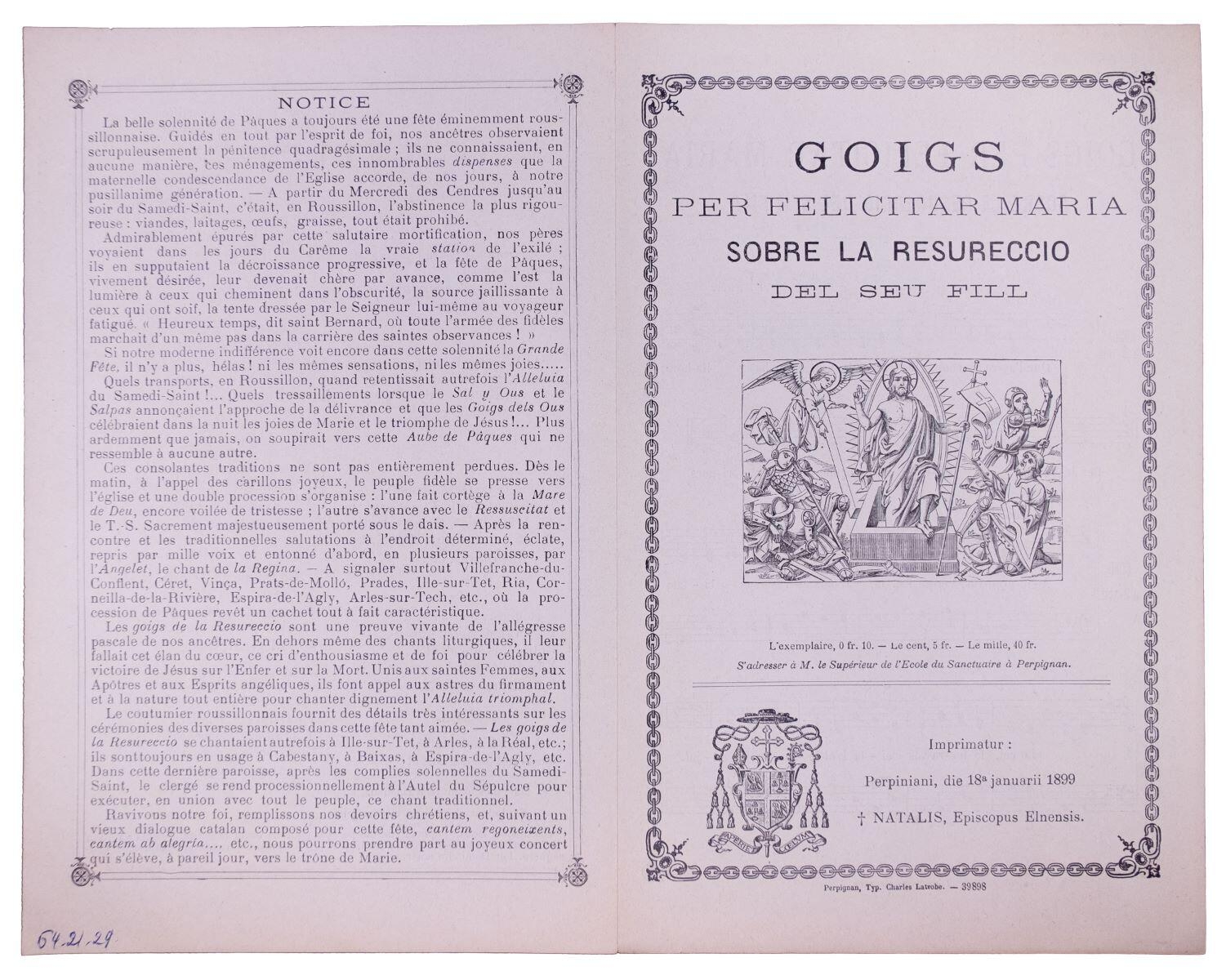 Goigs per felicitar Maria sobre la resureccio del seu fill