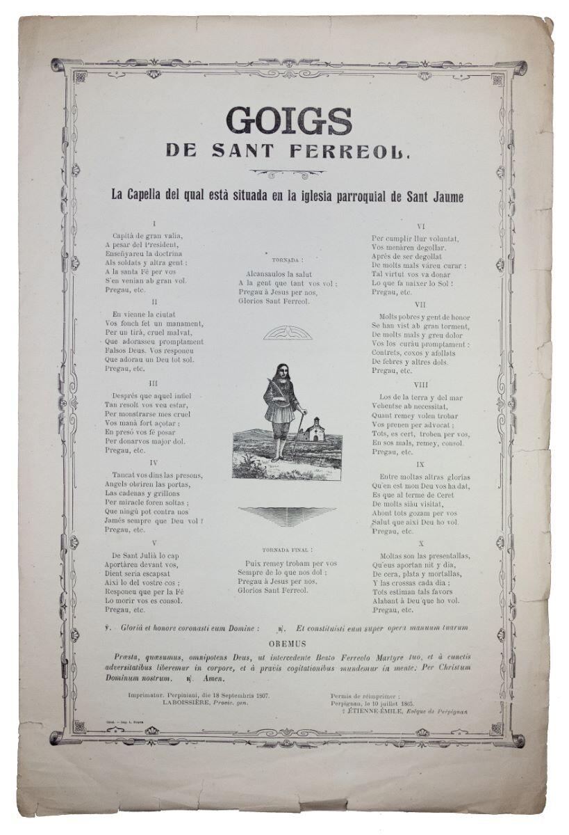 Goigs de Sant Ferriol la capella del qual esta situada en la iglesia parroquial de Sant Jaume