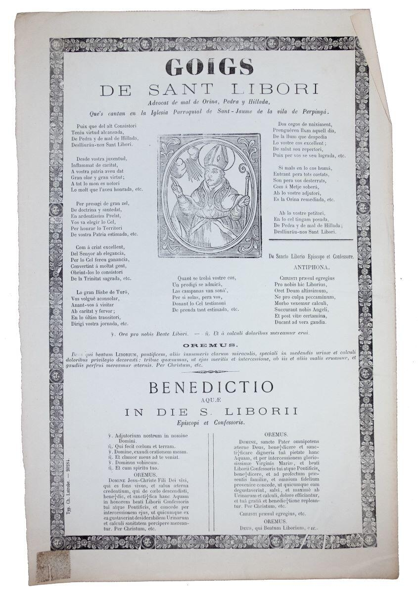 Goigs de Sant Libori advocat de mal de orina, pedra y hillada, que's cantan en la iglesia parroquial de Sant Jaume de la vila de Perpinyà